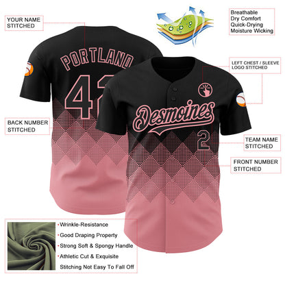 Custom Black Medium Pink 3D Pattern Design Gradient Square Shapes Authentic Baseball Jersey - Sky-Custom