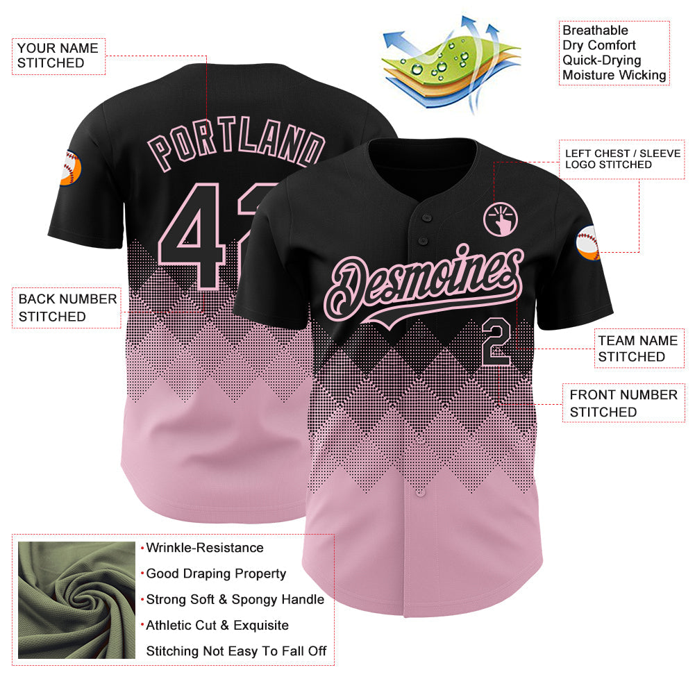 Custom Black Light Pink 3D Pattern Design Gradient Square Shapes Authentic Baseball Jersey - Sky-Custom