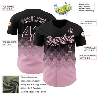 Custom Black Light Pink 3D Pattern Design Gradient Square Shapes Authentic Baseball Jersey - Sky-Custom