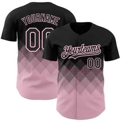 Custom Black Light Pink 3D Pattern Design Gradient Square Shapes Authentic Baseball Jersey - Sky-Custom