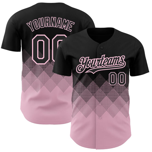 Custom Black Light Pink 3D Pattern Design Gradient Square Shapes Authentic Baseball Jersey - Sky-Custom