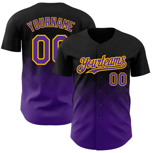 Custom Black Purple-Gold 3D Pattern Design Gradient Square Shapes Authentic Baseball Jersey - Sky-Custom