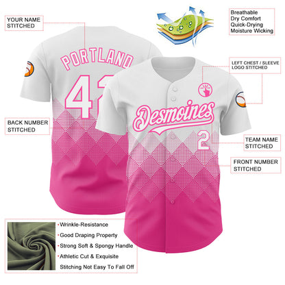 Custom White Pink 3D Pattern Design Gradient Square Shapes Authentic Baseball Jersey - Sky-Custom