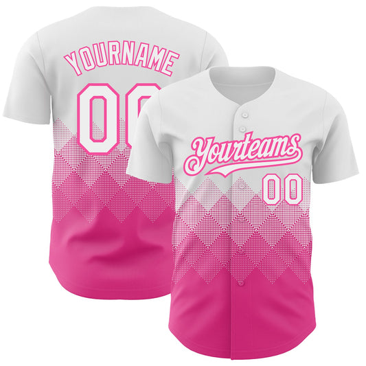 Custom White Pink 3D Pattern Design Gradient Square Shapes Authentic Baseball Jersey - Sky-Custom
