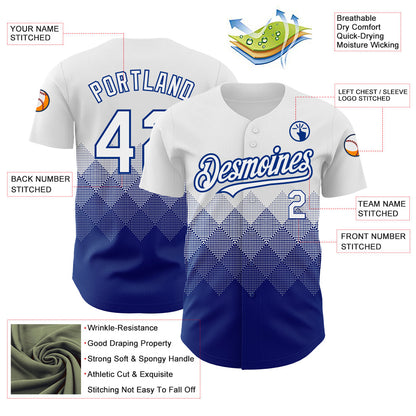 Custom White Royal 3D Pattern Design Gradient Square Shapes Authentic Baseball Jersey - Sky-Custom
