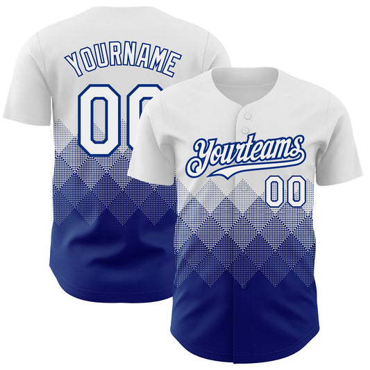 Custom White Royal 3D Pattern Design Gradient Square Shapes Authentic Baseball Jersey - Sky-Custom