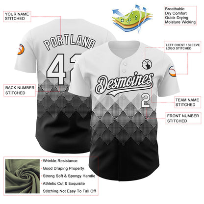 Custom White Black 3D Pattern Design Gradient Square Shapes Authentic Baseball Jersey - Sky-Custom