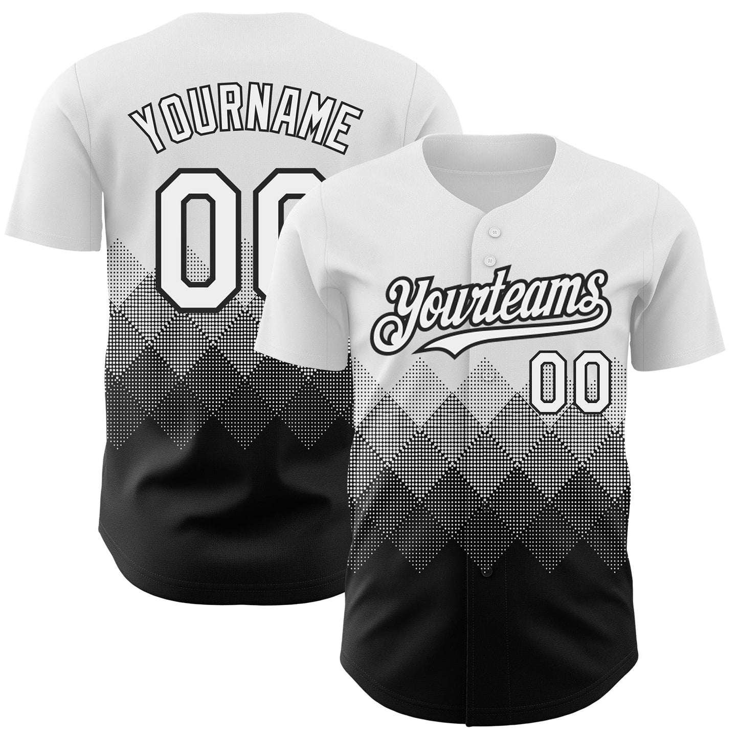 Custom White Black 3D Pattern Design Gradient Square Shapes Authentic Baseball Jersey - Sky-Custom