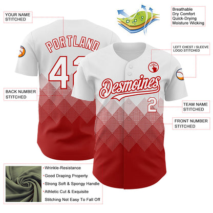 Custom White Red 3D Pattern Design Gradient Square Shapes Authentic Baseball Jersey - Sky-Custom