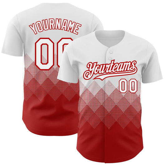 Custom White Red 3D Pattern Design Gradient Square Shapes Authentic Baseball Jersey - Sky-Custom