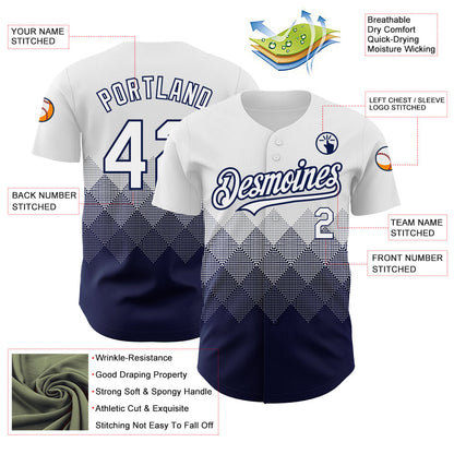 Custom White Navy 3D Pattern Design Gradient Square Shapes Authentic Baseball Jersey - Sky-Custom