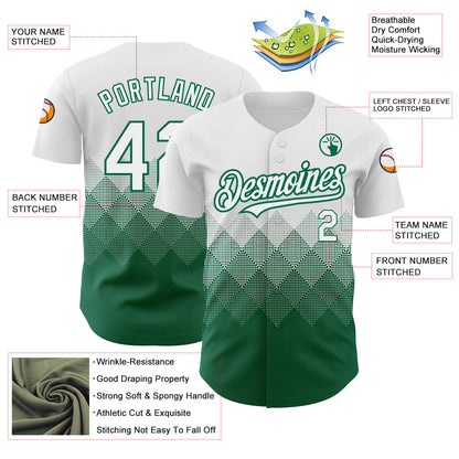 Custom White Kelly Green 3D Pattern Design Gradient Square Shapes Authentic Baseball Jersey - Sky-Custom