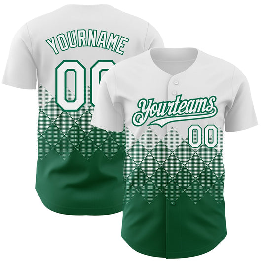 Custom White Kelly Green 3D Pattern Design Gradient Square Shapes Authentic Baseball Jersey - Sky-Custom