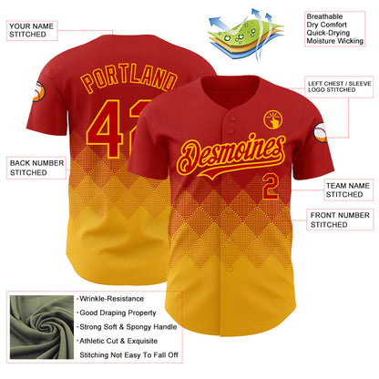 Custom Red Gold 3D Pattern Design Gradient Square Shapes Authentic Baseball Jersey - Sky-Custom