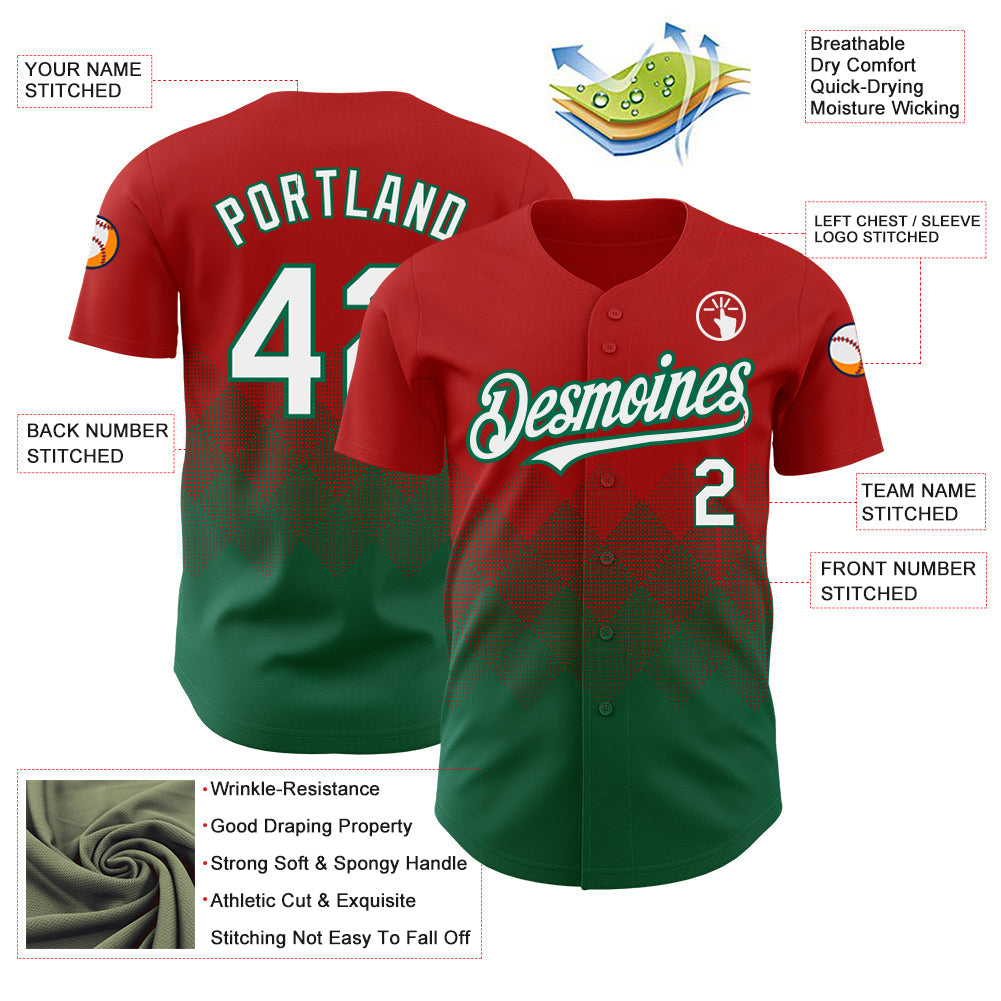 Custom Red White-Kelly Green 3D Pattern Design Gradient Square Shapes Authentic Baseball Jersey - Sky-Custom