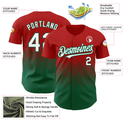 Custom Red White-Kelly Green 3D Pattern Design Gradient Square Shapes Authentic Baseball Jersey - Sky-Custom