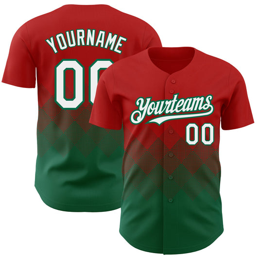 Custom Red White-Kelly Green 3D Pattern Design Gradient Square Shapes Authentic Baseball Jersey - Sky-Custom