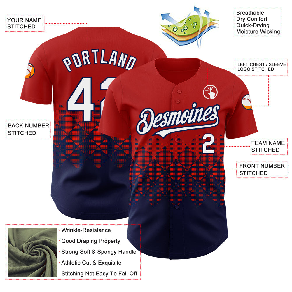 Custom Red White-Navy 3D Pattern Design Gradient Square Shapes Authentic Baseball Jersey - Sky-Custom