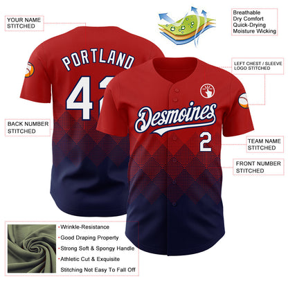 Custom Red White-Navy 3D Pattern Design Gradient Square Shapes Authentic Baseball Jersey - Sky-Custom