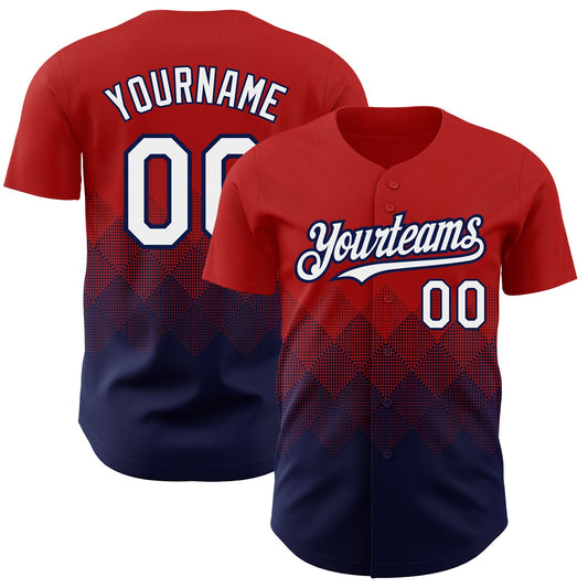 Custom Red White-Navy 3D Pattern Design Gradient Square Shapes Authentic Baseball Jersey - Sky-Custom