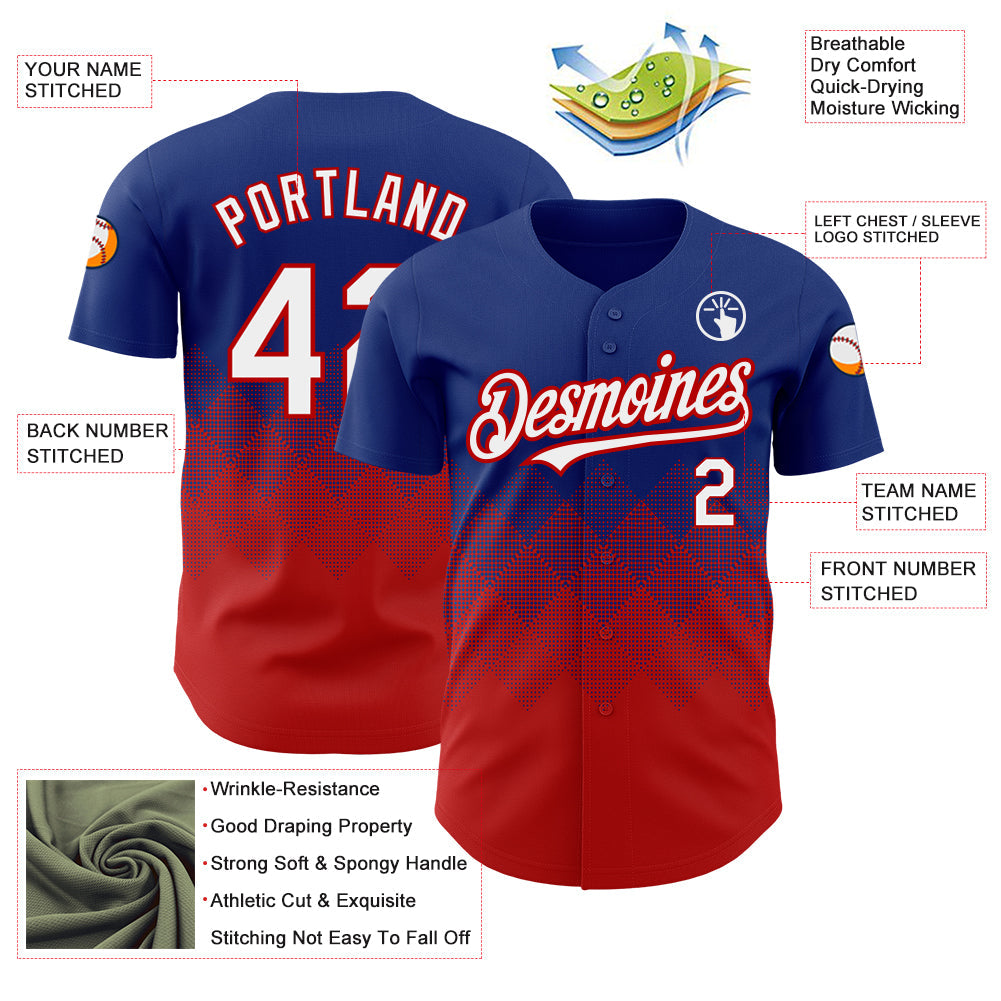 Custom Royal White-Red 3D Pattern Design Gradient Square Shapes Authentic Baseball Jersey - Sky-Custom