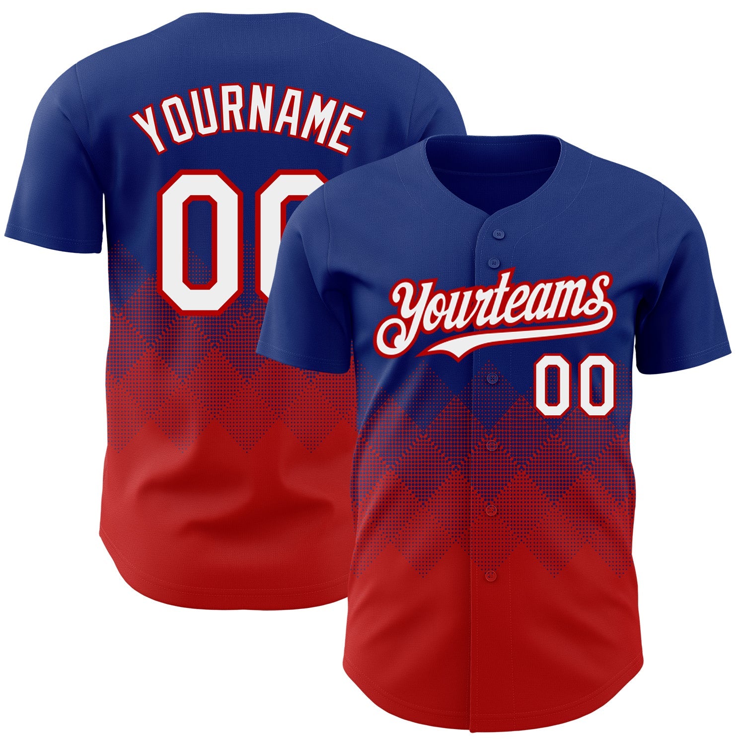Custom Royal White-Red 3D Pattern Design Gradient Square Shapes Authentic Baseball Jersey - Sky-Custom