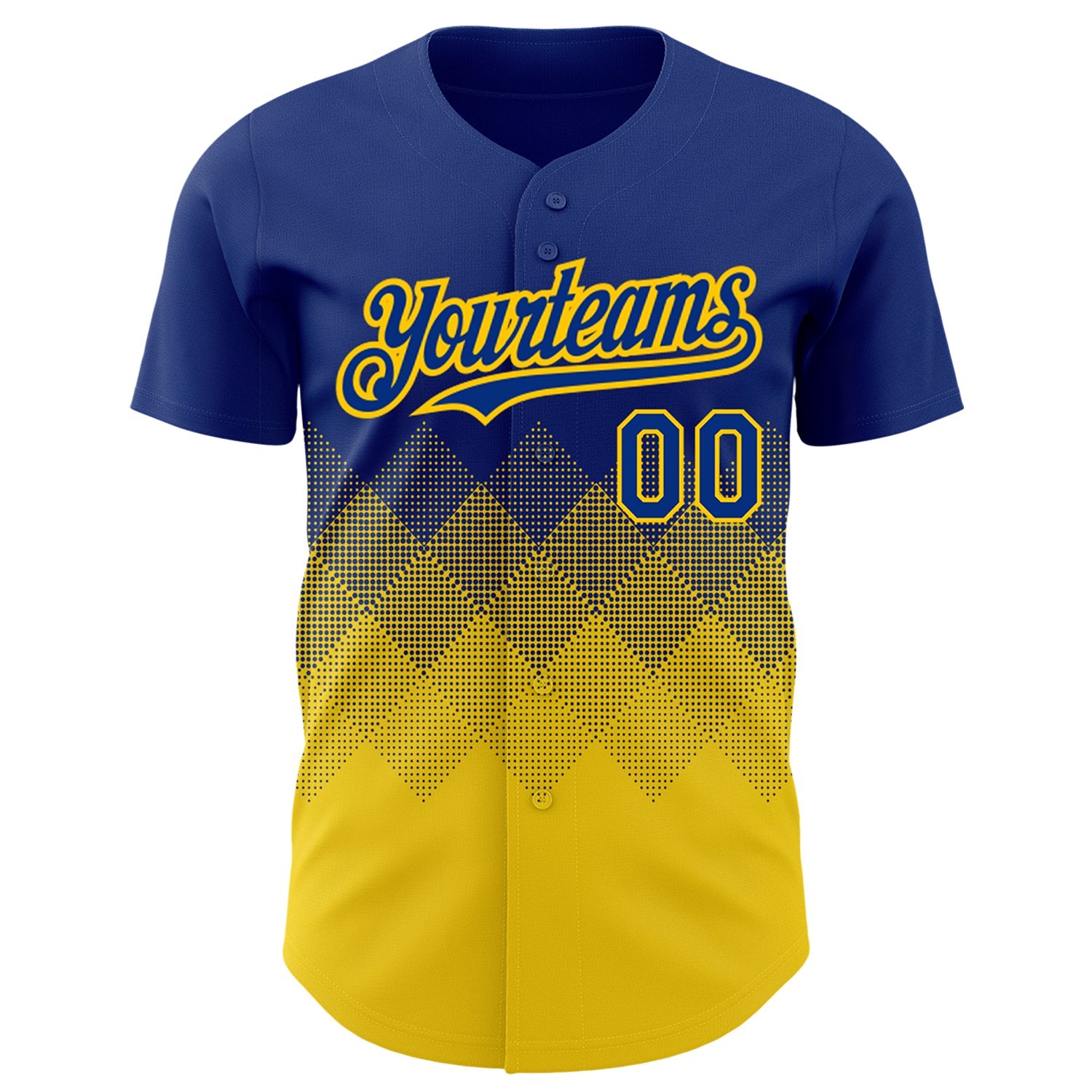 Custom Royal Yellow 3D Pattern Design Gradient Square Shapes Authentic Baseball Jersey - Sky-Custom