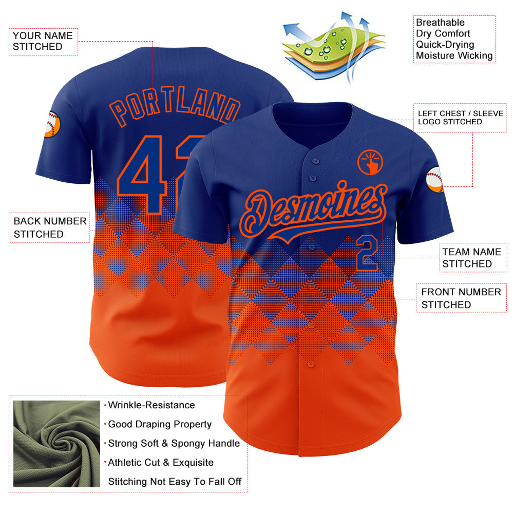 Custom Royal Orange 3D Pattern Design Gradient Square Shapes Authentic Baseball Jersey - Sky-Custom