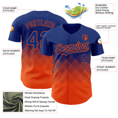 Custom Royal Orange 3D Pattern Design Gradient Square Shapes Authentic Baseball Jersey - Sky-Custom