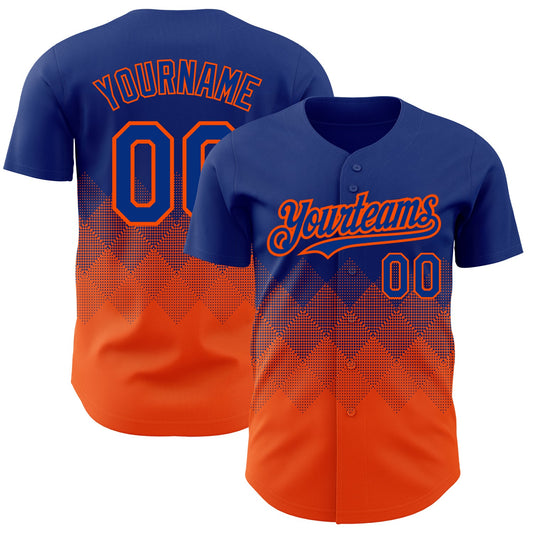 Custom Royal Orange 3D Pattern Design Gradient Square Shapes Authentic Baseball Jersey - Sky-Custom