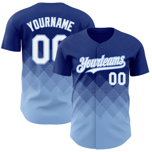 Custom Royal White-Light Blue 3D Pattern Design Gradient Square Shapes Authentic Baseball Jersey - Sky-Custom