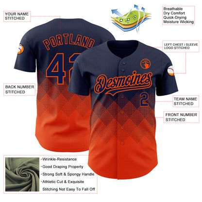 Custom Navy Orange 3D Pattern Design Gradient Square Shapes Authentic Baseball Jersey - Sky-Custom