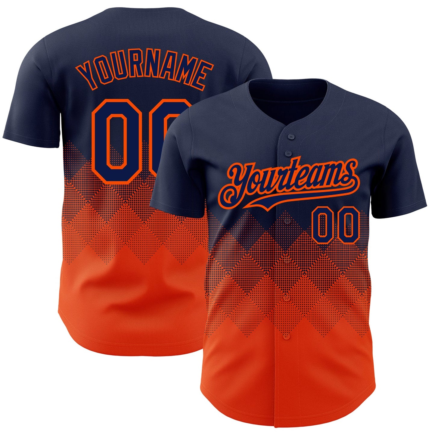 Custom Navy Orange 3D Pattern Design Gradient Square Shapes Authentic Baseball Jersey - Sky-Custom
