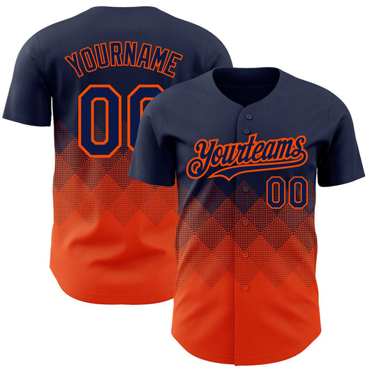 Custom Navy Orange 3D Pattern Design Gradient Square Shapes Authentic Baseball Jersey - Sky-Custom