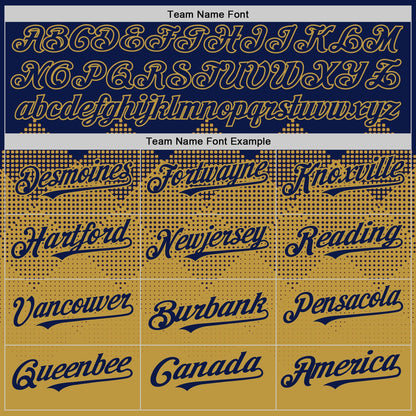 Custom Navy Old Gold 3D Pattern Design Gradient Square Shapes Authentic Baseball Jersey - Sky-Custom