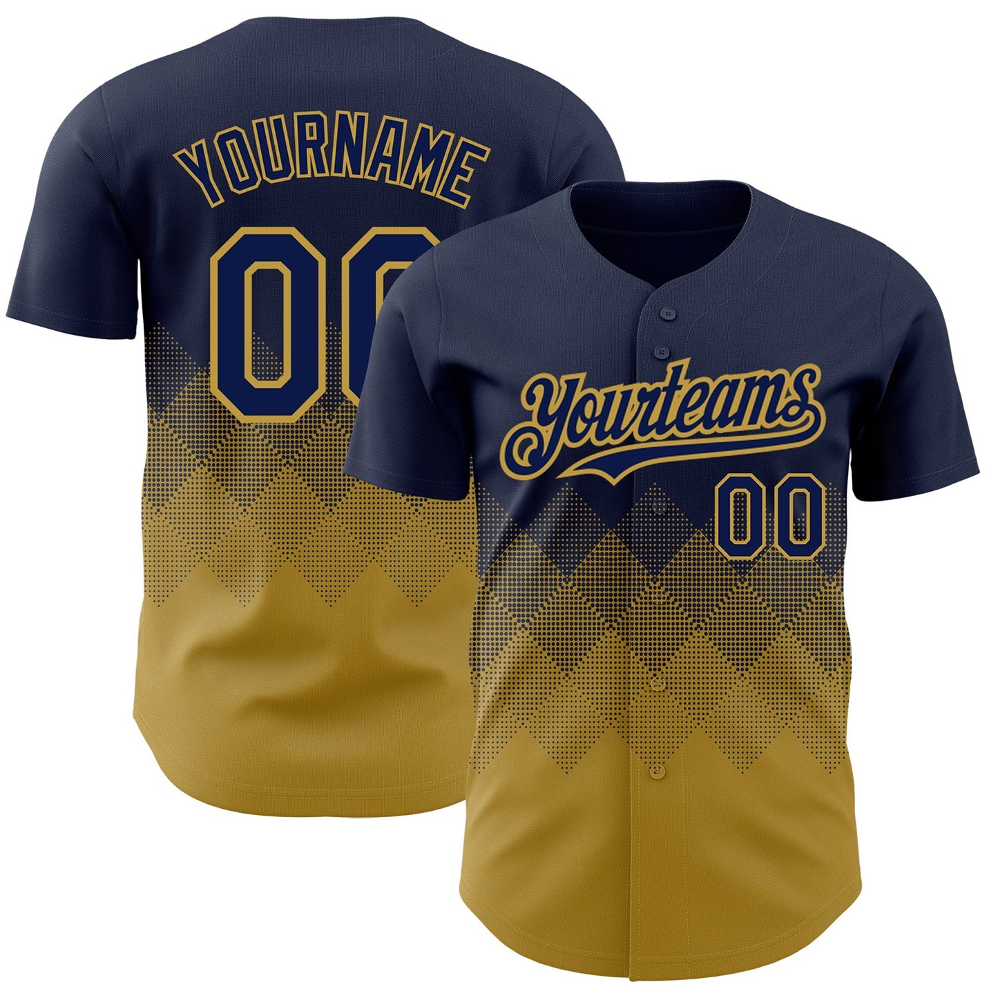 Custom Navy Old Gold 3D Pattern Design Gradient Square Shapes Authentic Baseball Jersey - Sky-Custom