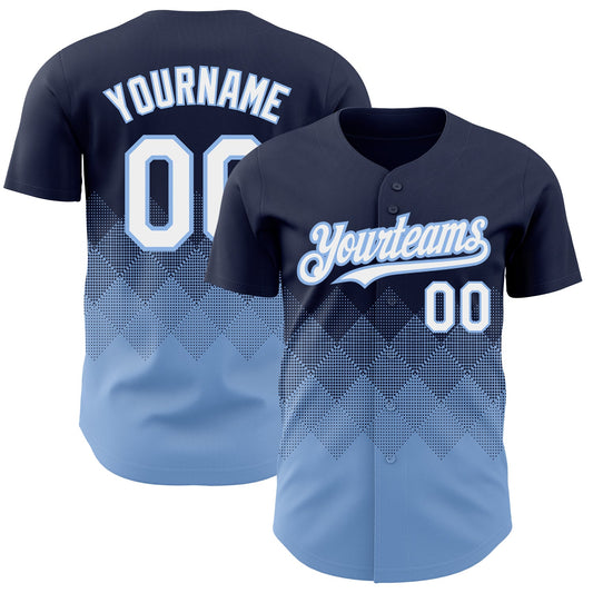 Custom Navy White-Light Blue 3D Pattern Design Gradient Square Shapes Authentic Baseball Jersey - Sky-Custom