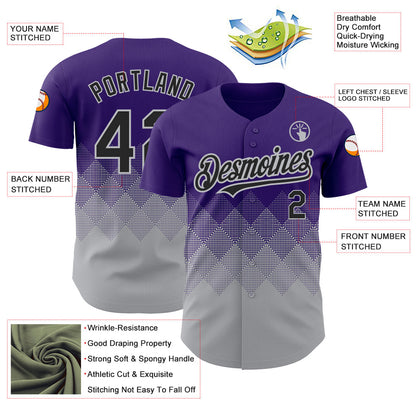 Custom Purple Black-Gray 3D Pattern Design Gradient Square Shapes Authentic Baseball Jersey - Sky-Custom