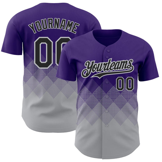 Custom Purple Black-Gray 3D Pattern Design Gradient Square Shapes Authentic Baseball Jersey - Sky-Custom