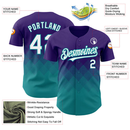 Custom Purple White-Teal 3D Pattern Design Gradient Square Shapes Authentic Baseball Jersey - Sky-Custom