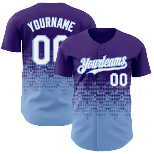 Custom Purple White-Light Blue 3D Pattern Design Gradient Square Shapes Authentic Baseball Jersey - Sky-Custom