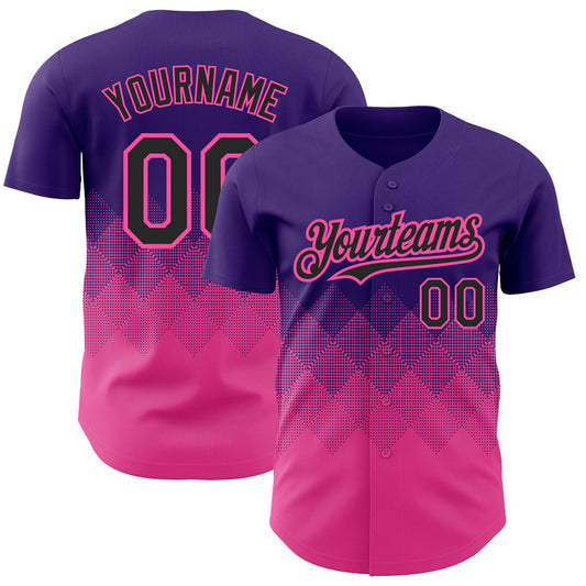 Custom Purple Black-Pink 3D Pattern Design Gradient Square Shapes Authentic Baseball Jersey - Sky-Custom