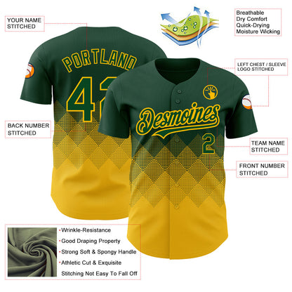 Custom Green Gold 3D Pattern Design Gradient Square Shapes Authentic Baseball Jersey - Sky-Custom
