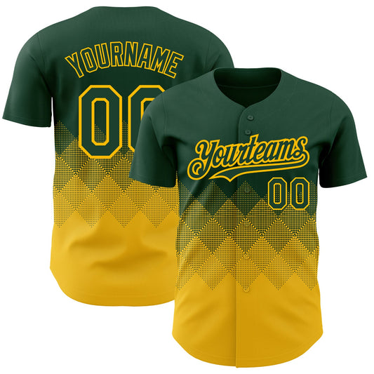 Custom Green Gold 3D Pattern Design Gradient Square Shapes Authentic Baseball Jersey - Sky-Custom