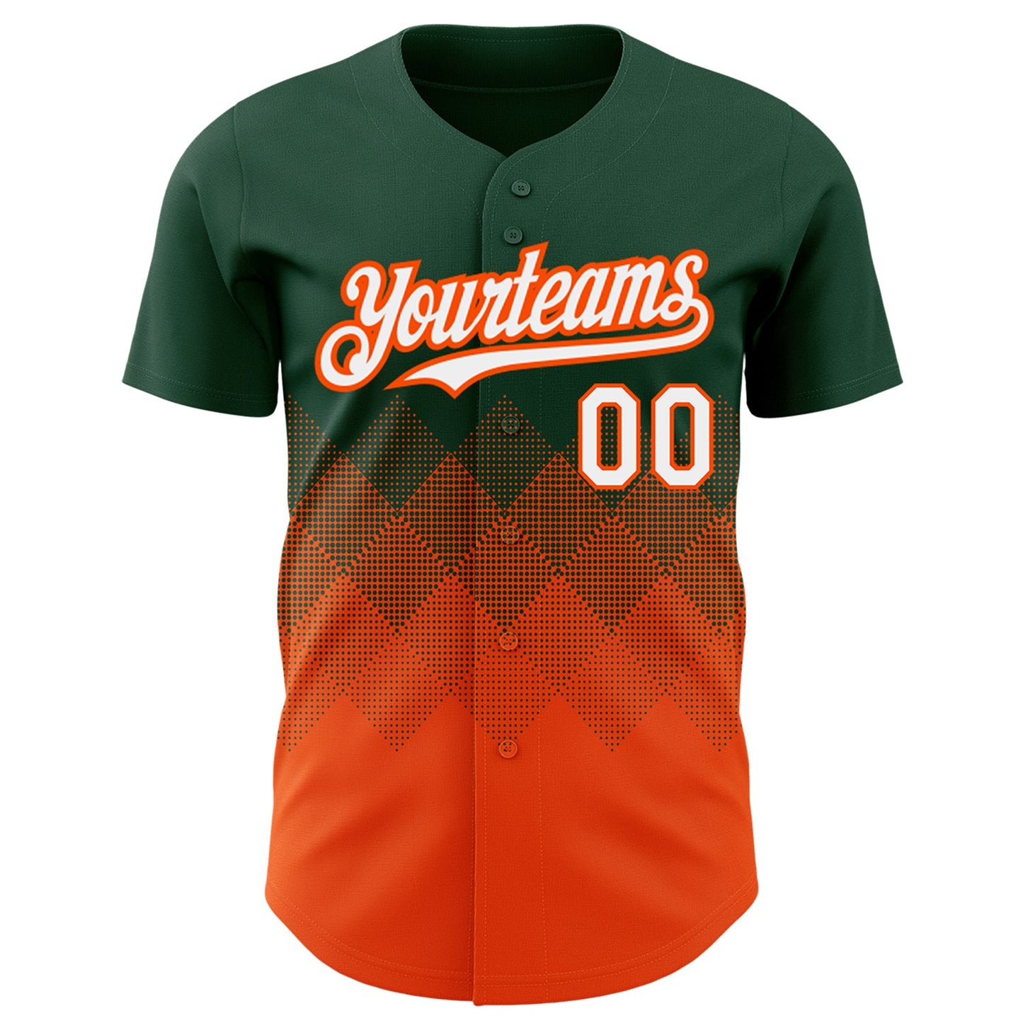 Custom Green White-Orange 3D Pattern Design Gradient Square Shapes Authentic Baseball Jersey - Sky-Custom
