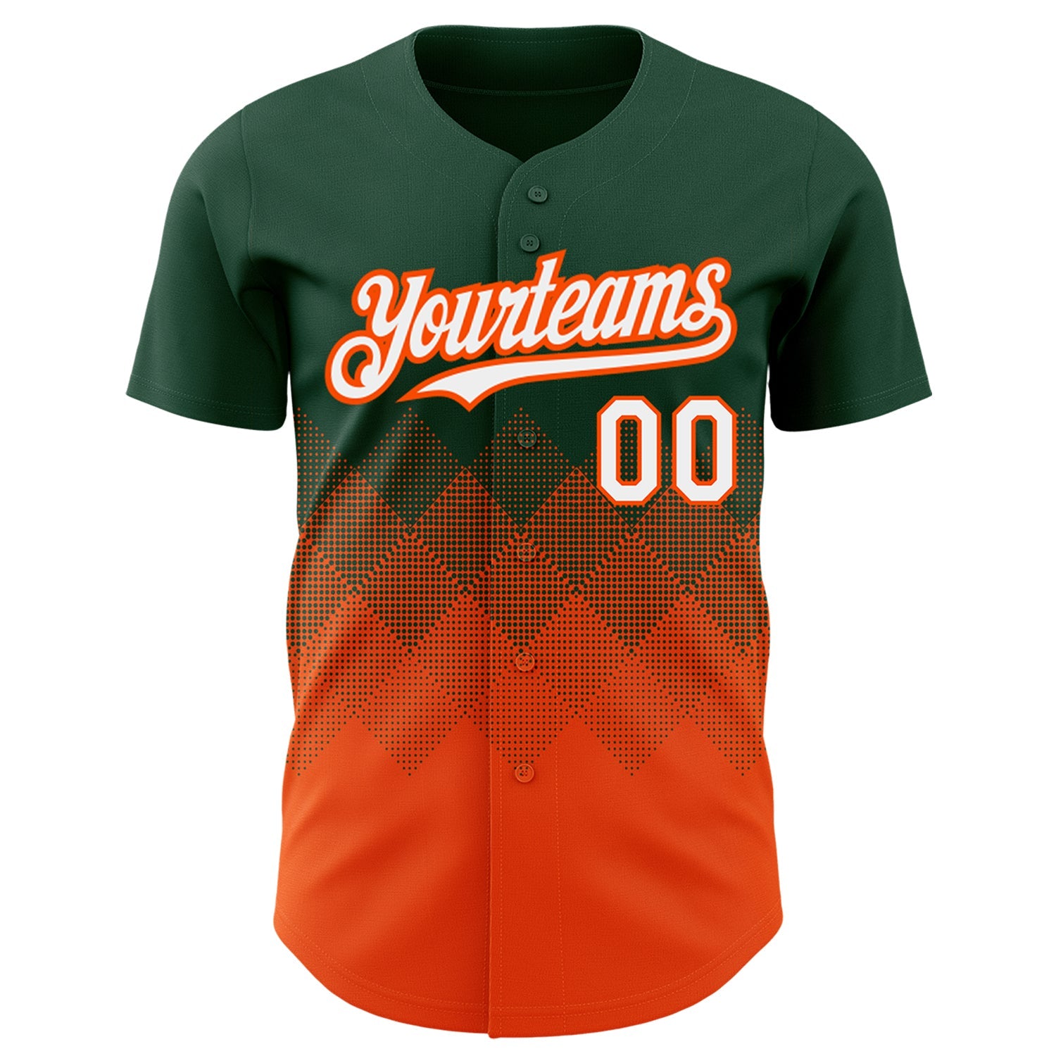 Custom Green White-Orange 3D Pattern Design Gradient Square Shapes Authentic Baseball Jersey - Sky-Custom
