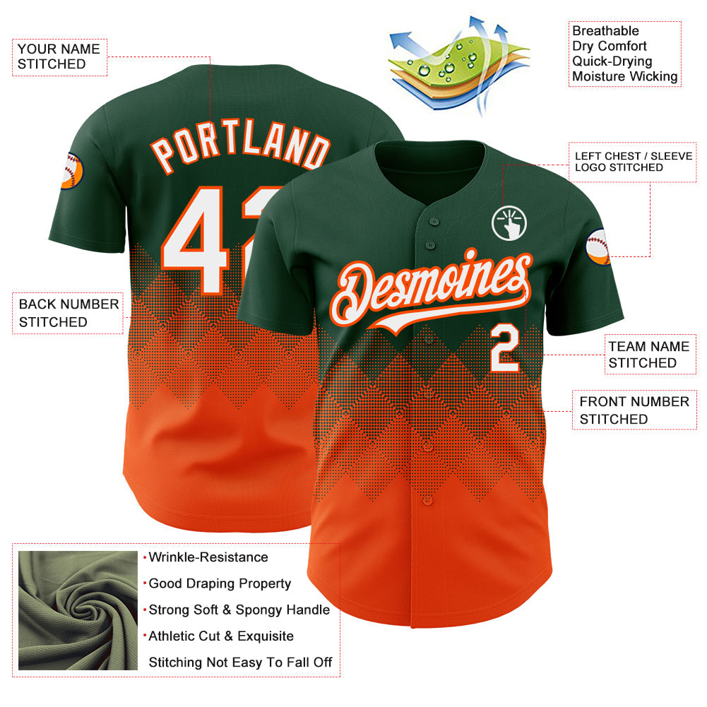Custom Green White-Orange 3D Pattern Design Gradient Square Shapes Authentic Baseball Jersey - Sky-Custom