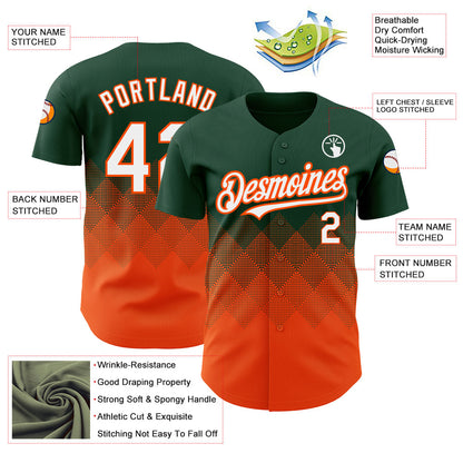 Custom Green White-Orange 3D Pattern Design Gradient Square Shapes Authentic Baseball Jersey - Sky-Custom