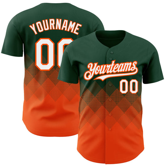 Custom Green White-Orange 3D Pattern Design Gradient Square Shapes Authentic Baseball Jersey - Sky-Custom