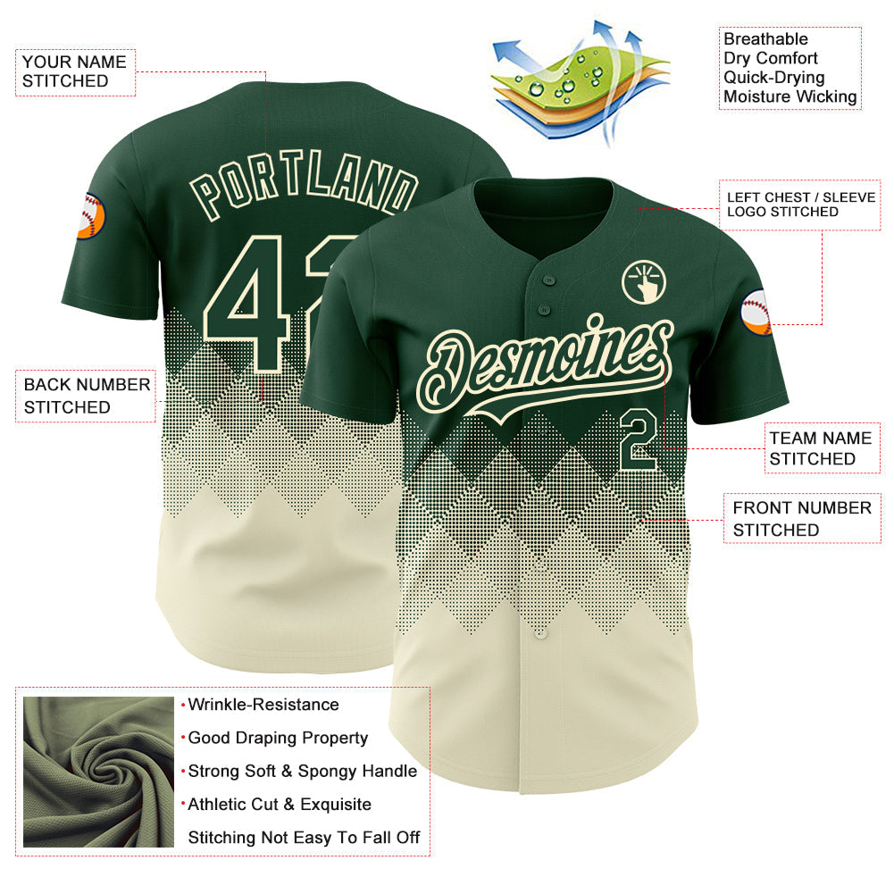 Custom Green Cream 3D Pattern Design Gradient Square Shapes Authentic Baseball Jersey - Sky-Custom